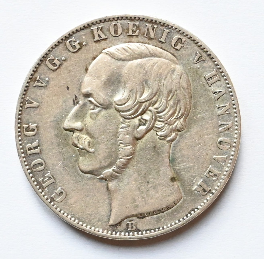 Niemcy / Hanower – 2 Talary (3½ Guldena) 1855 B – Jerzy V – srebro Stan 2-/3+